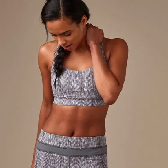 LULULEMON Energy Strappy Sports Bra Gray White Arrow Jacquard Silver Spoon 8 - Picture 2 of 10